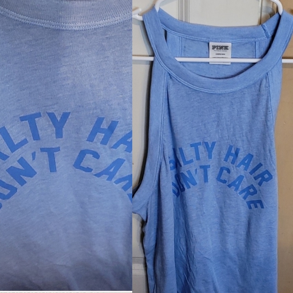 EUC Victoria Secret PINk "Salty Hair Don't Care" blue tank top